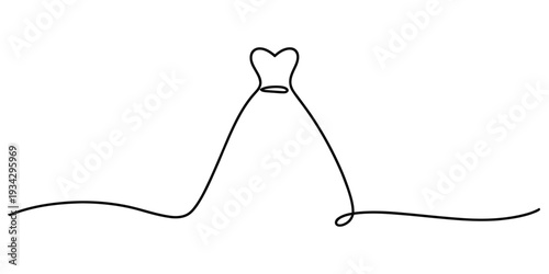 Minimalist continuous line art wedding dress illustration