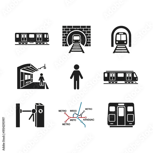 Public transportation icons on a white background