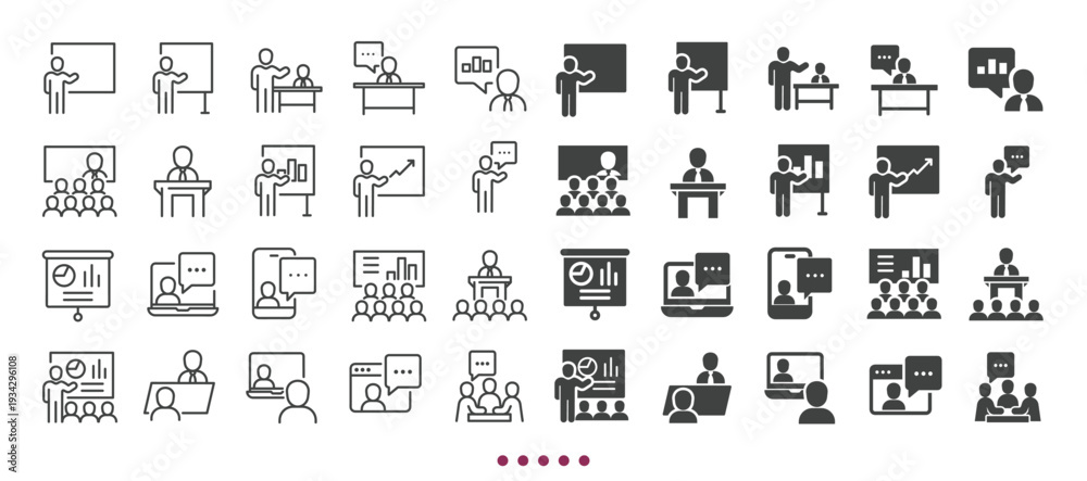 Obraz premium Presentation icons collection. Multi series icons. Line and glyph solid web icons collection