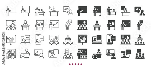 Presentation icons collection. Multi series icons. Line and glyph solid web icons collection