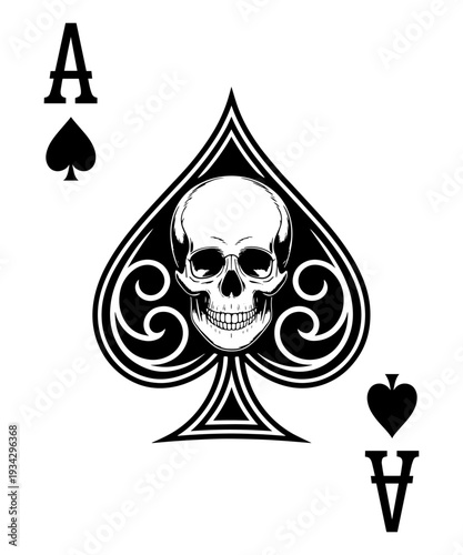 1Ace of Spades Skull: Gothic Playing Card Vector Illustration