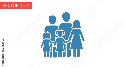 Family unit illustration featuring parents and children standing together in a simple vector graphic