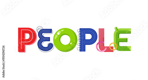 Multicolored typographic representation of the word people in a modern graphic design context