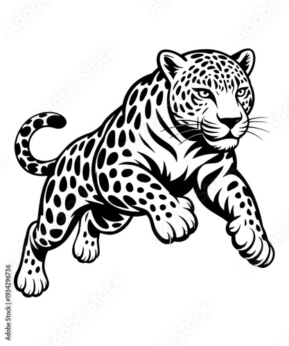 Dynamic Spotted Jaguar Leopard in Pouncing Stance Vector Illustration