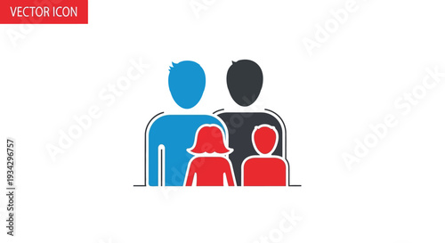 Group of people gathered together, featuring a family unit with multiple members in a simple, colorful illustration style