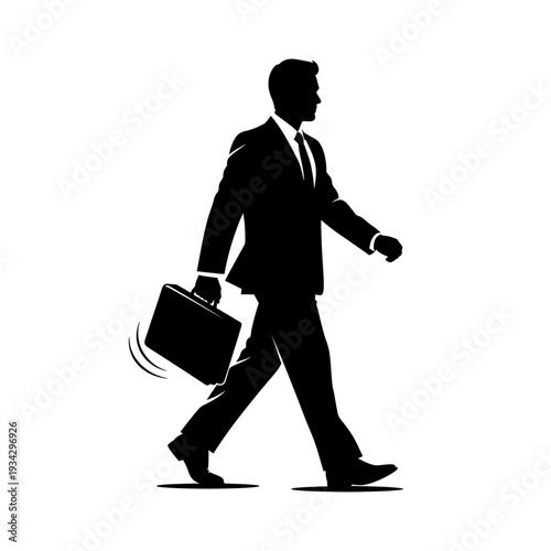 Businessman walking with briefcase silhouette black vector set, professional commuter figure, business traveler icon, corporate employee for architecture visualization presentation graphics
