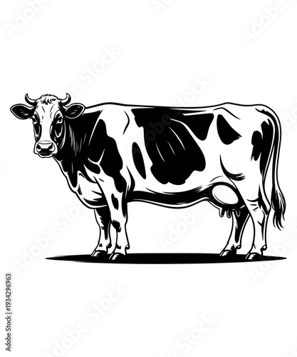 Black and White Holstein Dairy Cow Vector Illustration
