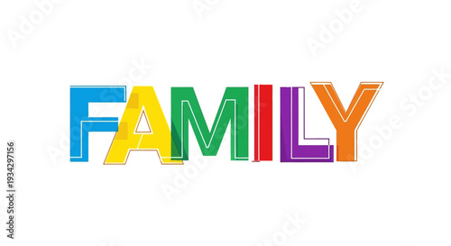 Vibrant Family Text Illustration Displaying Colorful Letters and Typography in a Modern Design