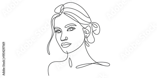 Elegant minimalist continuous line art portrait of a woman