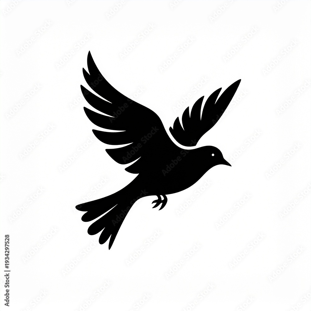 Obraz premium Black silhouette bird flying in sky minimalist vector illustration isolated on white background