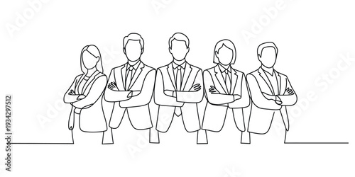 Continuous line art of professional business team standing with crossed arms