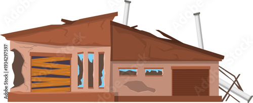 Damaged house depicting destruction, neglect, and property ruin