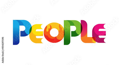 Vibrant typography illustration of people in a colorful environment from a straightforward viewpoint