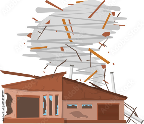Tornado destroying house during extreme weather event