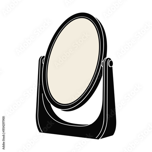 Tabletop vanity mirror with oval reflective surface and stable base
