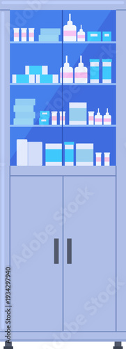 Hospital medical cabinet storing pharmaceutical products and drugs