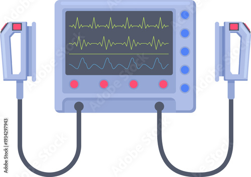 Defibrillator monitoring heart rate with medical paddles