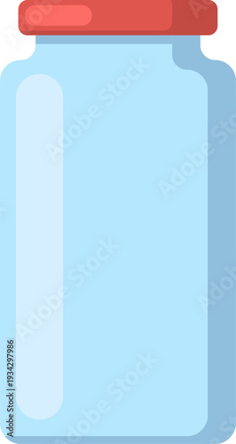 Empty glass jar with red lid storing homemade preserves