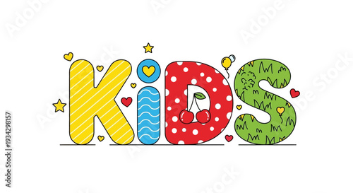 Colorful illustration of kids with playful typography and decorative elements