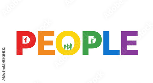 Colorful typography illustration featuring diverse people concept in a vibrant graphic design