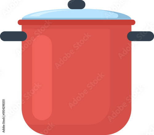 Red cooking pot with lid for kitchen preparing food