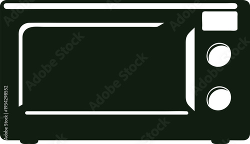 Minimalistic black and white illustration of microwave oven