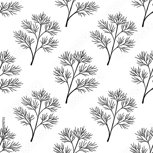 Seamless vector pattern of delicate dill sprigs on a white background, botanical illustration