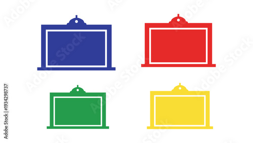 Four colored chalkboards with decorative tops in a grid layout