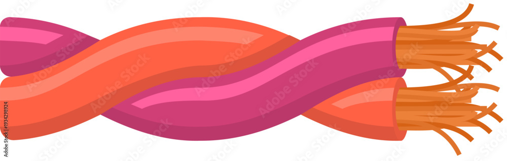 Fototapeta premium Twisted electrical cable showing exposed copper wire strands