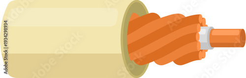 Coaxial cable cut showing internal structure and wires