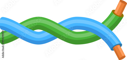 Twisted blue and green electrical wires connecting data