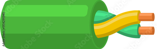 Electrical cable showing twisted wires and copper conductors