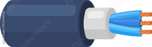 Electrical cable showing copper wires and insulation layers