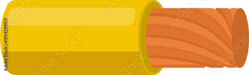 Electrical wire showing copper conductor and yellow insulation