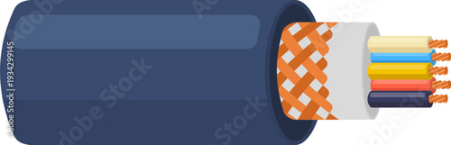 Electrical cable showing inner wires and insulation layers