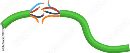 Broken electric cable exposing internal wires fault
