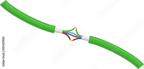 Damaged internet cable showing exposed broken wires