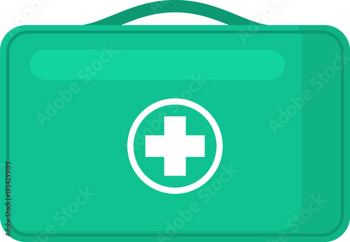 Green first aid kit providing emergency health care