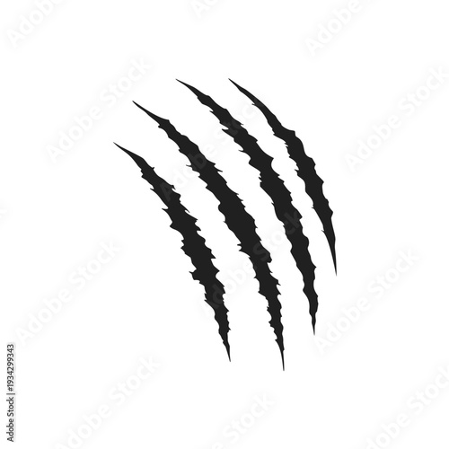 Scratch claw mark tiger bear paw icon. Animal lion slash claw vector wild monster shape design.