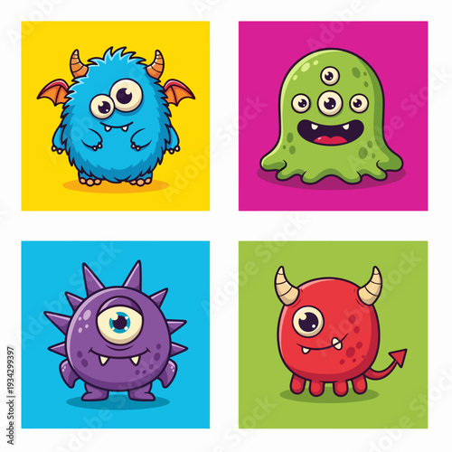 Blue fuzzy horned monster shining brightly on yellow backdrop.