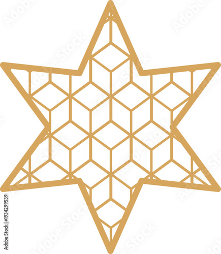 Golden star forming geometric cubic hexagon pattern