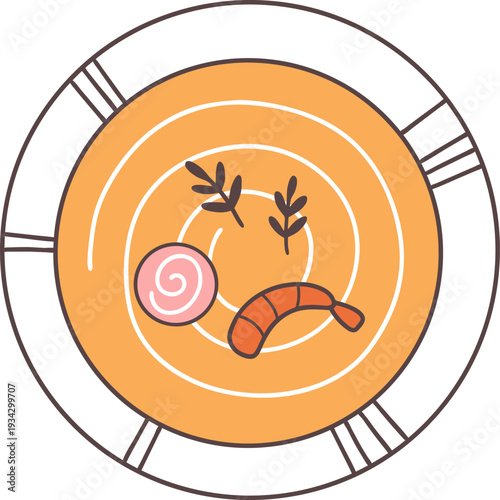 Top view traditional japanese ramen noodle soup illustration