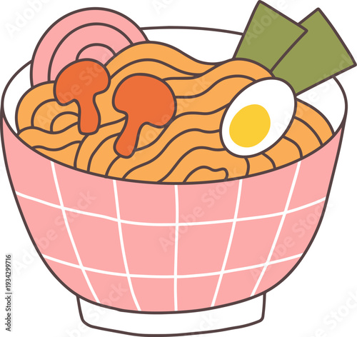 Japanese ramen noodle soup with egg mushrooms and seaweed