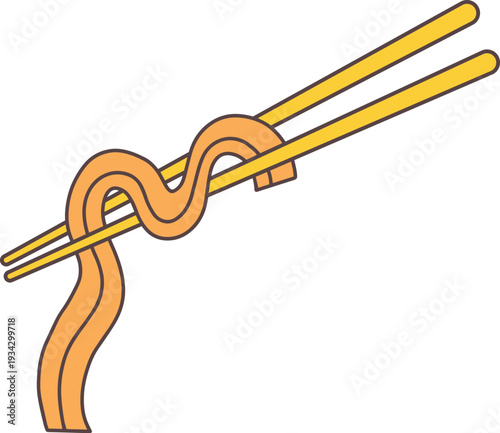Chopsticks holding long wavy noodles asian food