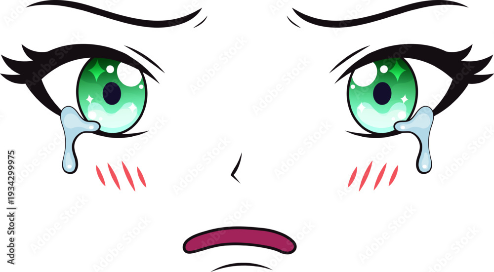 Obraz premium Anime cartoon face expressing sadness and crying
