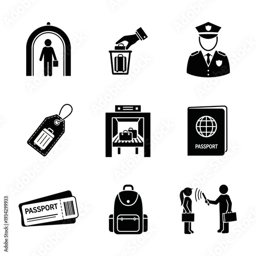 Airport security icons for travel and safety