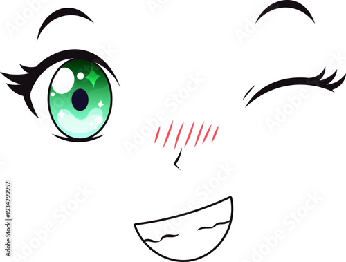 Anime girl winking face expressing joy and happiness