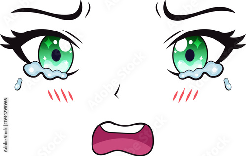Anime girl face crying feeling sadness and despair