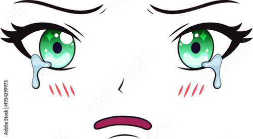 Anime cartoon face expressing sadness and crying