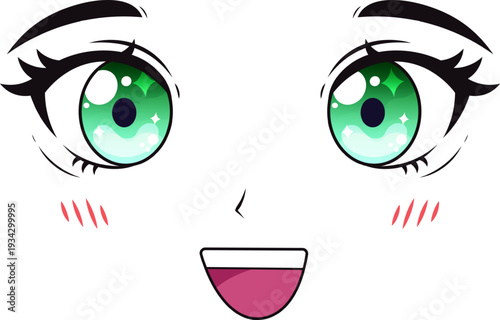 Anime girl face expressing happiness and shy emotion